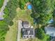 Aerial view of backyard featuring a pool, mature trees and outdoor living space at 385 Eagles Nest Cir, Carrollton, GA 30116