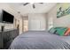 Bedroom features a large bed, ceiling fan, closet and an ensuite bathroom at 385 Eagles Nest Cir, Carrollton, GA 30116