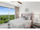Bedroom featuring a plush queen bed and a large window overlooking the tree-lined neighborhood at 1820 Peachtree St # 1607, Atlanta, GA 30309