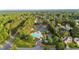 Aerial view of community amenities, including a pool, tennis courts, and lush greenery at 4963 Kingsbridge Ct, Powder Springs, GA 30127