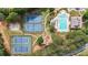 Aerial view of the community's well-maintained tennis courts and refreshing swimming pool at 4963 Kingsbridge Ct, Powder Springs, GA 30127