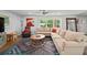 Living room with hardwood floors, a stylish area rug, a neutral sectional, and views through large windows at 2324 Ithica Se Dr, Marietta, GA 30067