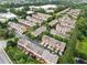 Aerial view of a neighborhood showcasing townhomes, tree-lined streets, and green spaces at 4855 Payson Se Ter # 3, Atlanta, GA 30339