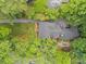 An aerial view of a landscaped property with a circular driveway and mature trees at 905 Stovall Ne Blvd, Atlanta, GA 30319