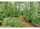 Secluded backyard featuring mature trees, a fire pit, and lush greenery at 314 Caruso Ct, Sandy Springs, GA 30350