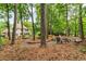 Secluded backyard featuring a fire pit and mature trees, offering a private outdoor retreat at 4020 Devereux Chase, Roswell, GA 30075