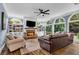 Bright living room with stone fireplace, built-in bookshelves, and large windows offering lovely green views at 4020 Devereux Chase, Roswell, GA 30075