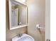 Powder room with pedestal sink, framed mirror, and a towel rack at 2995 Belshire Trl, Dacula, GA 30019