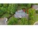 Aerial view of a home surrounded by lush greenery and landscaping, showcasing its beautiful lot at 415 Winn Park Ct, Roswell, GA 30075