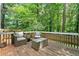 Cozy wooden deck with outdoor seating, surrounded by lush greenery, perfect for relaxation at 701 Robert Ln, Canton, GA 30114