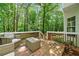 Inviting wooden deck area with outdoor seating nestled among tall trees, offering privacy at 701 Robert Ln, Canton, GA 30114