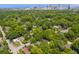 An aerial view shows the neighborhood with lush tree coverage and city skyline in the distance at 636 Cameron Street Se St, Atlanta, GA 30312