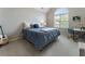 Carpeted bedroom features a guitar, a work station and a large window for natural light at 10135 High Falls Pointe, Johns Creek, GA 30022