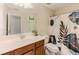 Bathroom featuring a vanity and toilet with a curtain and natural accents at 750 Summerstone Ln, Lawrenceville, GA 30044