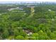 Aerial view of a wooded property including a pool, a neighboring park and skyline views at 64 Edwin Nw, Atlanta, GA 30318