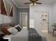 Cozy bedroom featuring a large window, a ceiling fan, closet, and neutral tones that create a comfortable and peaceful retreat at 1161 Dahlonega Hwy # 3, Cumming, GA 30040