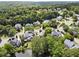 Expansive aerial perspective of a residential area with homes situated near a tranquil lake and verdant trees at 3260 Kingshouse Commons, Johns Creek, GA 30022