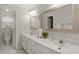 Bathroom with double sinks, granite countertop, and white cabinets at 3260 Kingshouse Commons, Johns Creek, GA 30022
