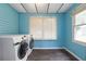 Laundry room featuring a washer and dryer set and light blue walls and window at 8185 Rivertown Rd, Fairburn, GA 30213