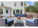 Outdoor patio featuring a fire pit, comfortable seating, and access to the backyard at 4365 Wicklow Ct, Suwanee, GA 30024