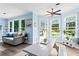 Bright eat-in kitchen features a painted picnic table and lots of windows providing natural light and pretty outdoor views at 4365 Wicklow Ct, Suwanee, GA 30024