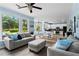 Cozy living room boasts bright light, hardwood floors, and comfortable seating with views of the outdoors at 4365 Wicklow Ct, Suwanee, GA 30024