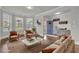 Staged living room with hardwood floors, stylish furniture, and view of the front door at 4511 Bridgeway Rd, Atlanta, GA 30331