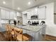 Modern kitchen featuring gray cabinets, granite countertops, stainless steel appliances, and a spacious center island at 934 Elwood St, Dacula, GA 30019