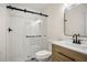 Modern bathroom featuring a glass shower with black hardware and a stylish vanity at 3021 Mills Ridge Dr, Canton, GA 30114