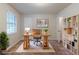 Staged home office with desk and shelves, window, and carpeted floors at 2045 Scarbrough Dr, Stone Mountain, GA 30088