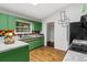 Retro kitchen features colorful tile backsplash, stainless steel appliances and wood floors at 3580 Raymond Dr, Atlanta, GA 30340