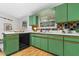 A spacious kitchen featuring green cabinets and a black dishwasher at 3580 Raymond Dr, Atlanta, GA 30340