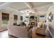 Spacious living room featuring coffered ceilings, a stone fireplace, and ample natural light from multiple windows at 4305 Hunters Walk Way, Cumming, GA 30028
