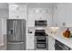 Modern kitchen with stainless steel appliances and white countertops at 7104 Secret Rose, Douglasville, GA 30134