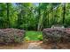 Landscaped backyard with lush bushes and mature trees creating a private oasis at 270 Park Bridge Ln, Roswell, GA 30075