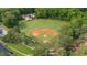 Aerial view of a well-maintained baseball field with green surroundings and parking lot at 270 Park Bridge Ln, Roswell, GA 30075