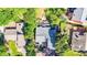 Aerial view of the house with surrounding lush greenery, including a backyard spa at 1048 Indian Hills Pkwy, Marietta, GA 30068