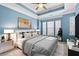 Luxurious main bedroom with tray ceilings, ceiling fan, natural light, and modern decor at 1107 Park Row South Se, Atlanta, GA 30312