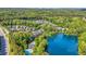 Aerial view of community featuring mature trees, pond, and community pool at 667 Creswell Park, Smyrna, GA 30082