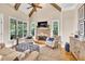 Comfortable living room with stone fireplace and natural light at 3150 Seven Oaks Dr, Cumming, GA 30041