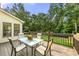 Outdoor dining on back deck with view of wooded lot and surrounding greenery at 4343 Sprucebough Dr, Marietta, GA 30062