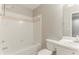 Bathroom featuring a tub, toilet, vanity, and combination shower at 257 Turnstone Rd, Stockbridge, GA 30281