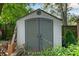 A gray backyard storage shed with double doors and secure latches and latch at 1844 Stanton St, Decatur, GA 30032