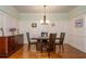 Formal dining room with hardwood floors, wainscoting, elegant lighting, and stylish furnishings at 2025 Eagle Rdg, Roswell, GA 30076