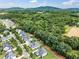 Expansive aerial view showcasing the neighborhood, trees, and a beautiful mountain backdrop at 4115 Williams Point Dr, Cumming, GA 30028