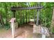 Wooded trail entrance marked by a rustic wooden pergola, inviting exploration of the natural surroundings at 6585 Canyon Cv, Cumming, GA 30028