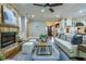 Spacious living room featuring a stone fireplace, plush seating, and an open floor plan at 799 Wagon Trl, Woodstock, GA 30188