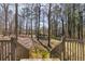 Wooden stairs leading down into the spacious backyard with lush greenery and mature trees at 3271 Sutcliffe Nw Rdg, Marietta, GA 30064