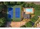 Overhead shot of tennis courts and a neighborhood swimming pool surrounded by trees at 6004 Turfway Park Ct, Sugar Hill, GA 30518