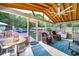 Relaxing screened-in porch with comfortable seating overlooking the backyard pool at 5778 Little Oak Trl, Stone Mountain, GA 30087